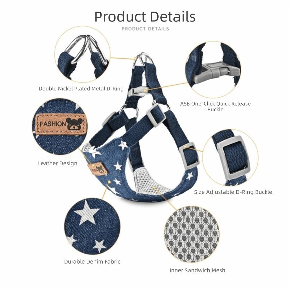 Adjustable Dog Harness Lead Leash Set Breathable Denim Mesh Pet Vest Harness Escape Proof Vest Style Pet Harness Pet