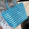 Korean Ins Hollow Macaron Woven Portable Vegetable Basket Vacation Style Casual Swimming Beach Bag