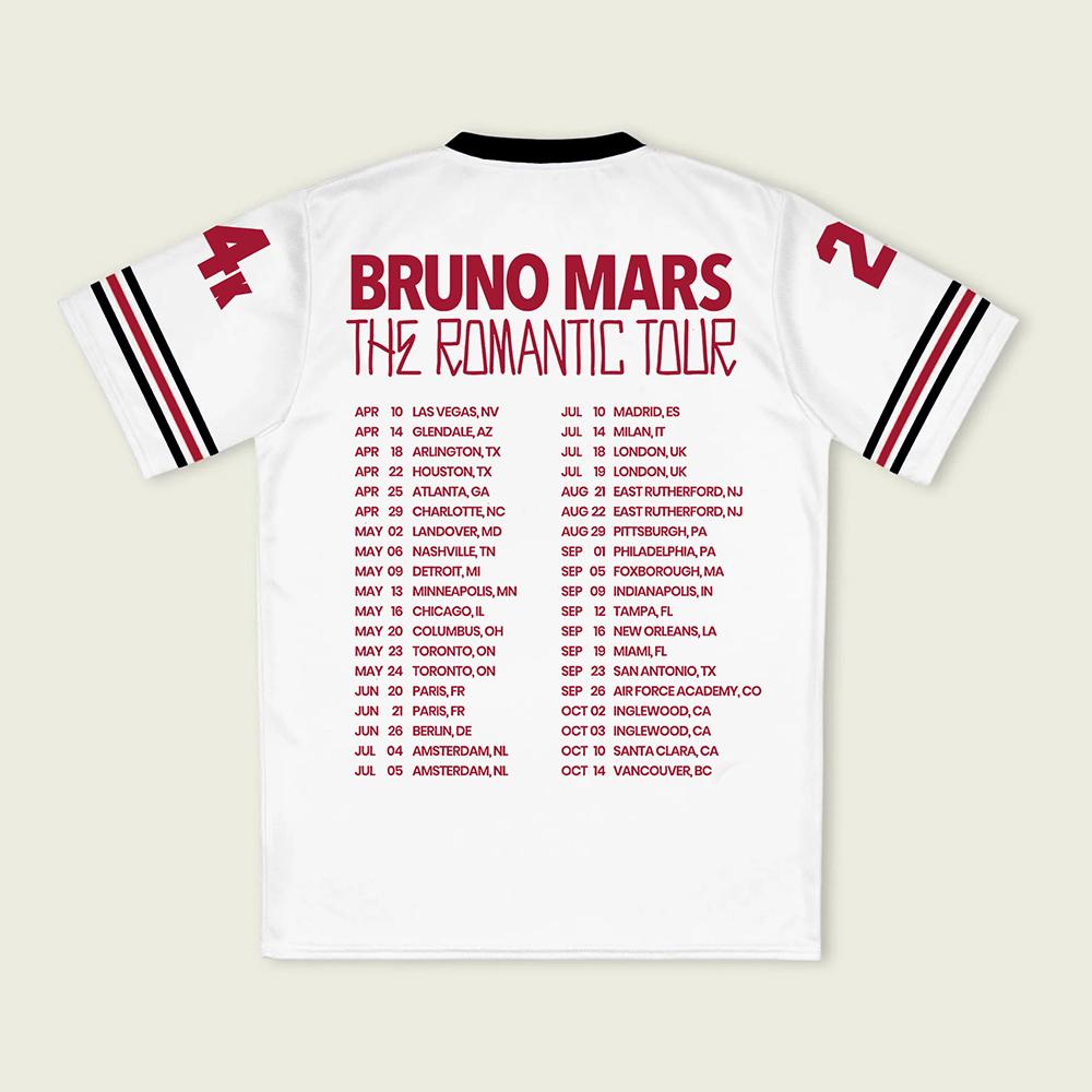 Herren Damen Fußball T-Shirt Bruno Mars The Romantic Tour 2026 Trikot V-Ausschnitt Sommer Locker Unisex Streetwear Grafikdruck Merch T-Shirt