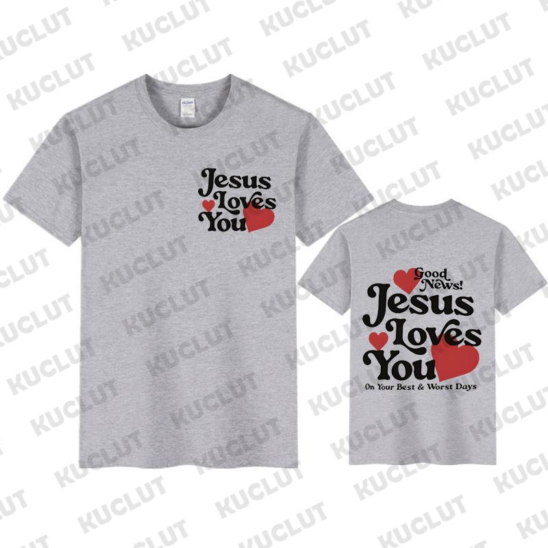 

T Shirt for Women Good News Jesus Loves You Chrsitian Graphic Shirts Casual Short Sleeved FeUnisex Tee Oneck Harajuku Tshirts 4XL