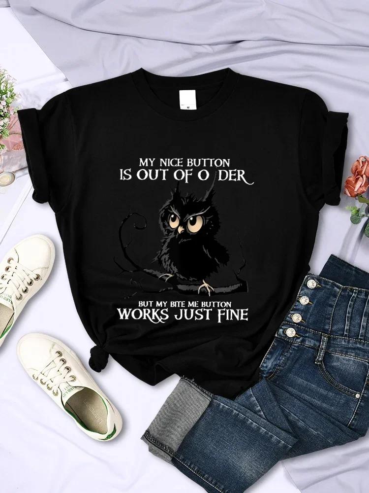 Funny My Nice Button Is Out of Order Unisexs Tshirt Owl Cartoon Graphic Unisex Tees Shirt Short Sleeve Tshirt Femme TShirt Tops