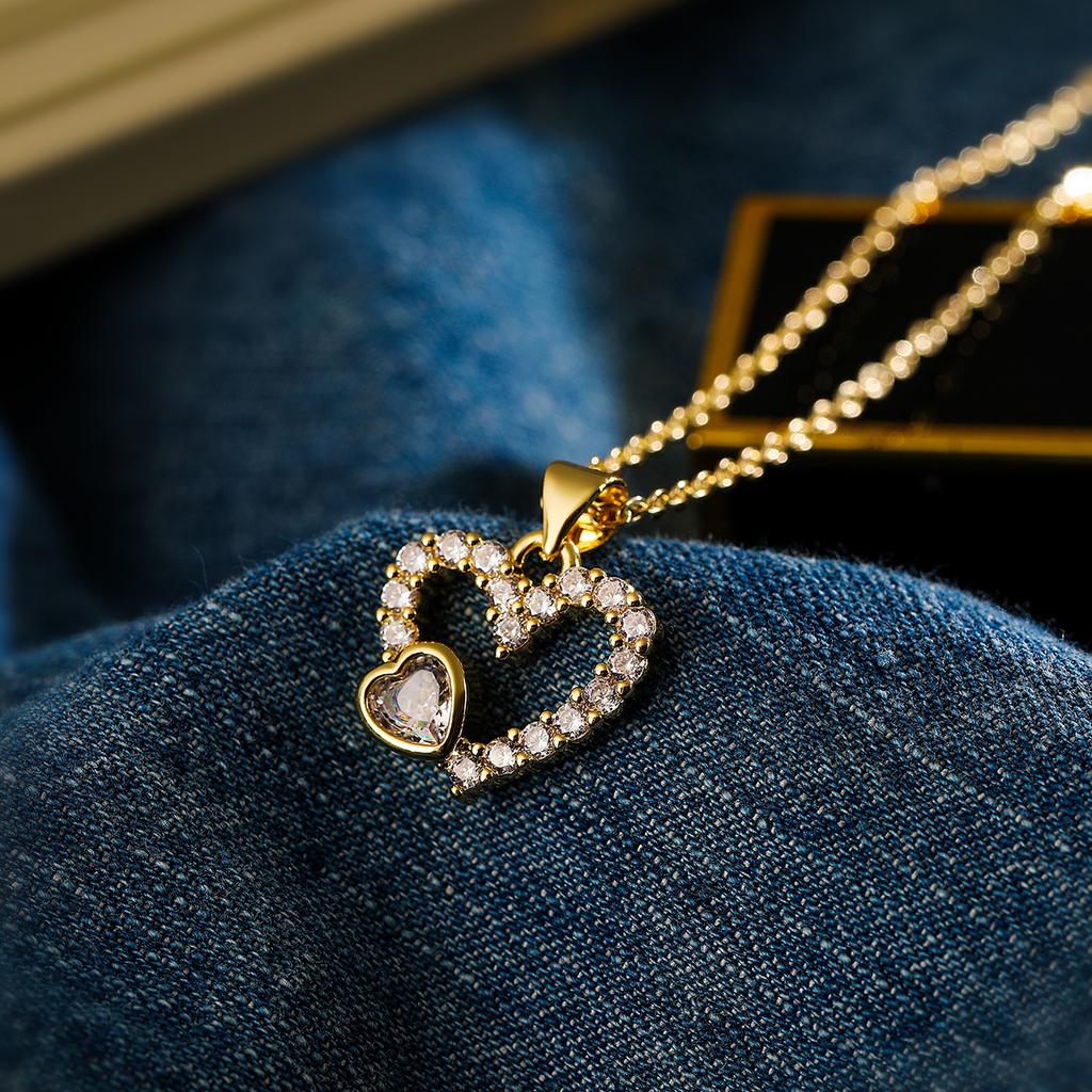 Neue Design Gold Bunte Liebe Herz Anhänger Halsketten Mode Zarte Frauen Party Valentinstag Geschenk