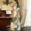 Women Plus Size V Neck Short Sleeve Printed Straight Long Dress Green Khaki