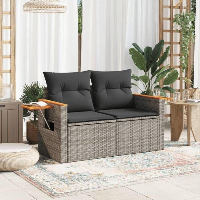 VidaXL Garden Sofa 2-seater with Cushions Grey Braided Resin 366129