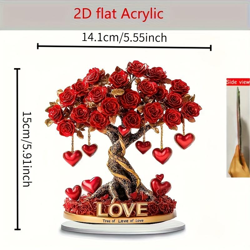 Bohemian Style Acrylic Crystal Heart Rose Tree Decoration, Suitable for Halloween and Christmas Ornaments with Golden Base and Red Roses 