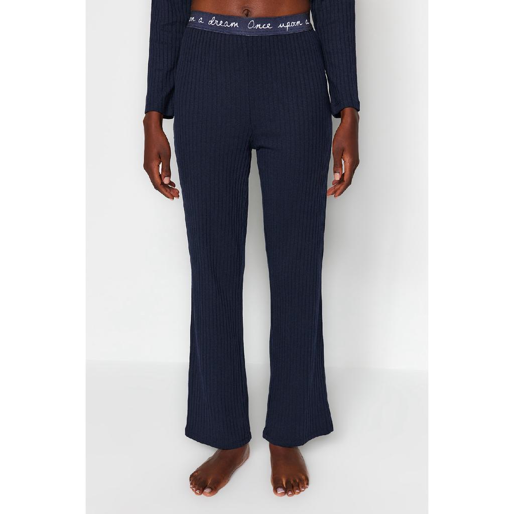 Set pijama tricotată cu snur cu cauciuc albastru bleumarin Thmaw21pt0269