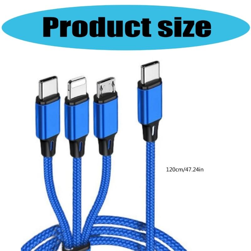 3 Port Braided USB C Charging Cable 4ft Fast Speed USB Cord Compatibles Remote Headphones Multiple Devices