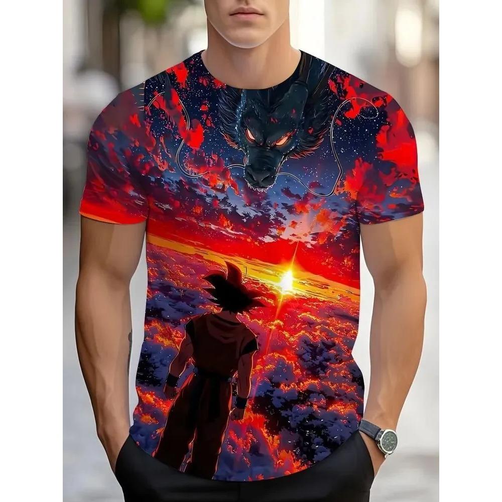 Men's Summer Comfortable Fashionable T-shirt Soft Breathable Skull Animals Portrait Colorful 3d Printing Round Neck Short Sleeved T-shirt