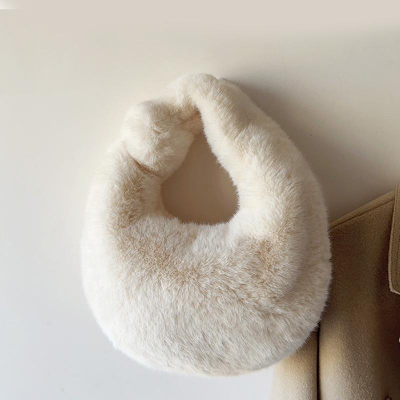 Winter Women's Plush Half Mo Fur Handbag Small Wrist Clutch Fashi Short Handle Phe Bag Coin Purse Ladies Fashi Accessory