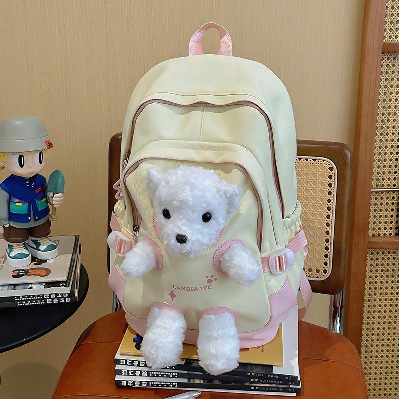 Backpack cute bear schoolbag junior high school girls college students new backpack niche Mori versatile bag
