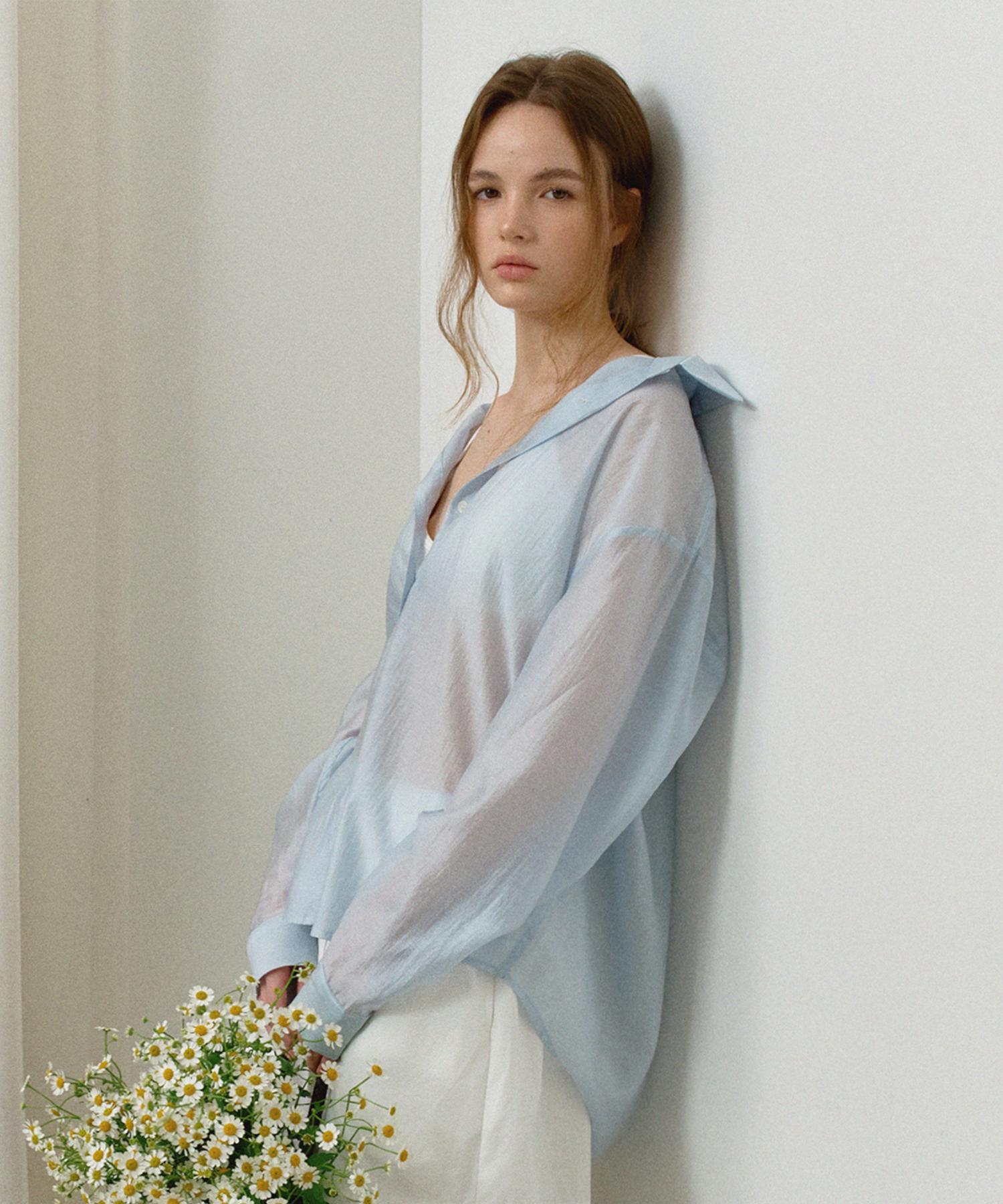 Hane [Scrunchie Set] Tencel Glow Sheer Shirt_Air Sky S