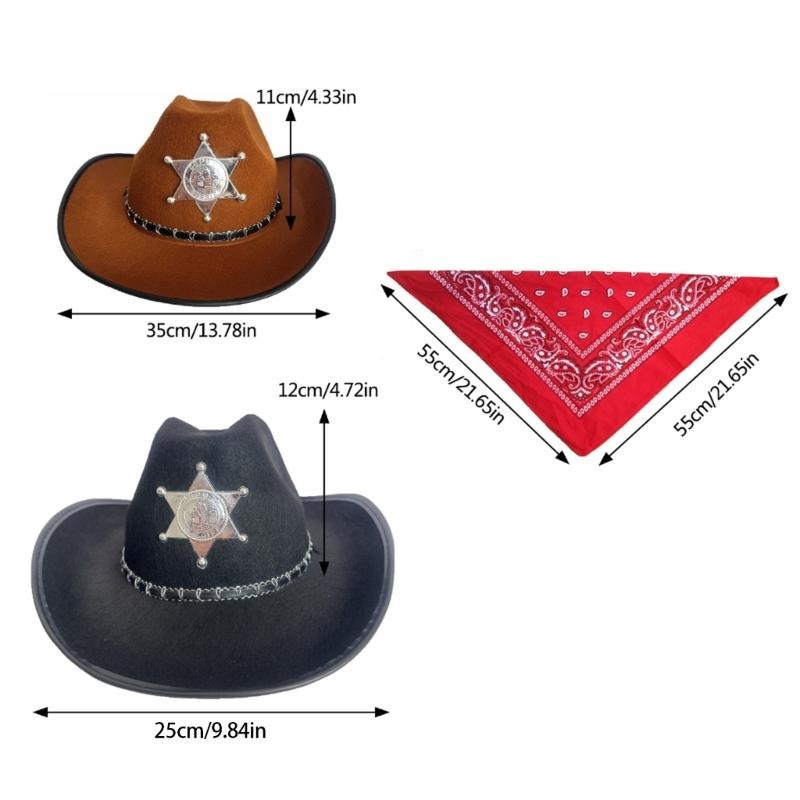 2 Stück Western-Outfits Cowboyhut Bandana Western-Cowboy-Kostümzubehör für Halloween-Party Kostümieren Rollenspiel