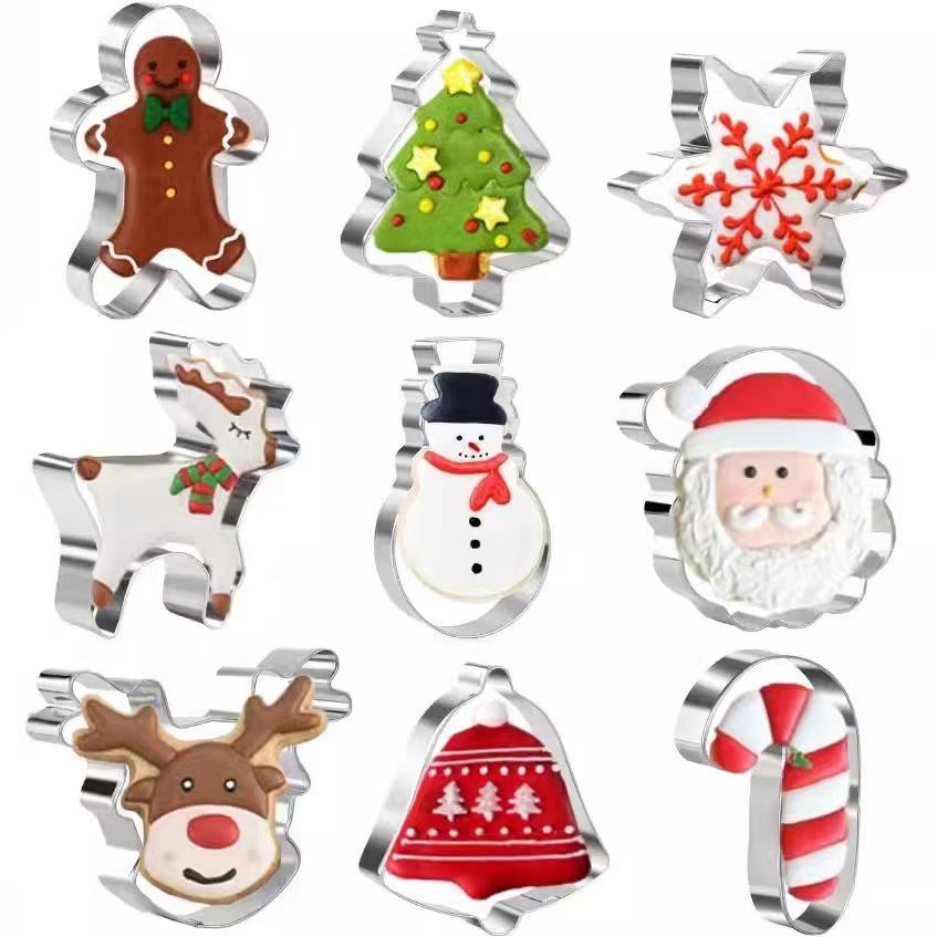 Five Christmas Cookie Cutting Machines Christmas Cartoon Cookie Molds Santa Claus Snowflake Flipping Sugar Cookies Baking Tools