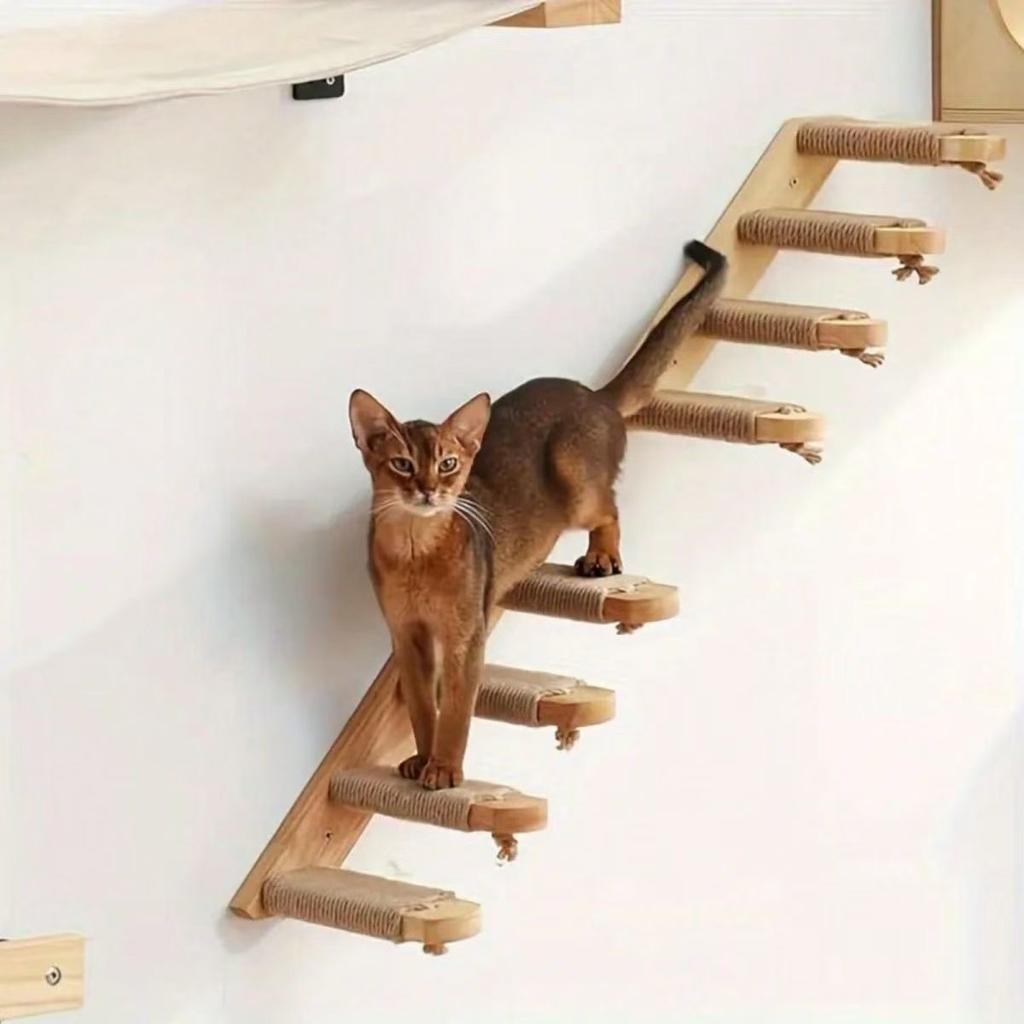 Wall Mounted Cat Climbing Shelf Four Step Cat Stairway for Climbing Sleeping Playing Lounging Perching Cat Furniture