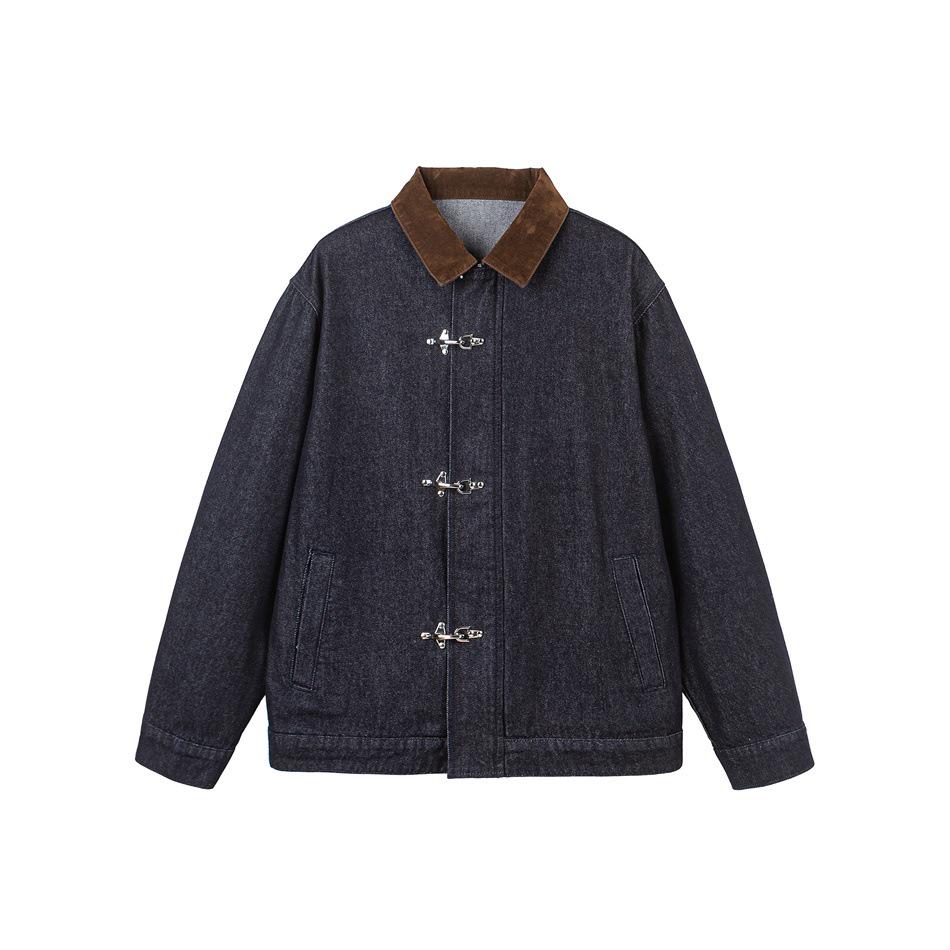

ANSWER ME Men s Retro Blue Denim Jacket with Classic Aircraft Buckle 3XL темно-синього кольору