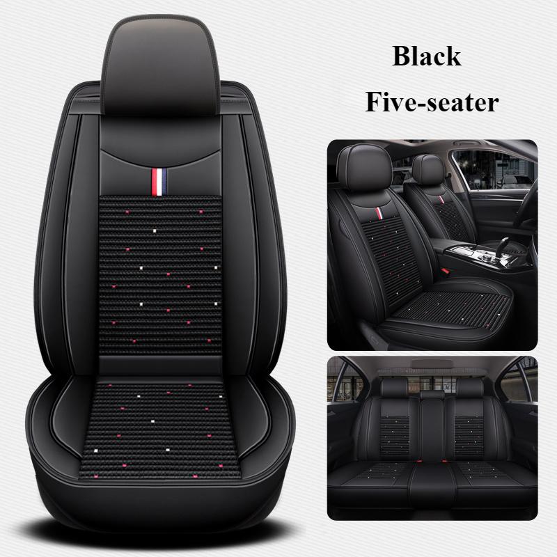 5-seats High-Quality Full-Coverage Leather & Ice Silk 3D Car Seat Covers - Universal Fit, Breathable, Anti-Slip, Easy to Install