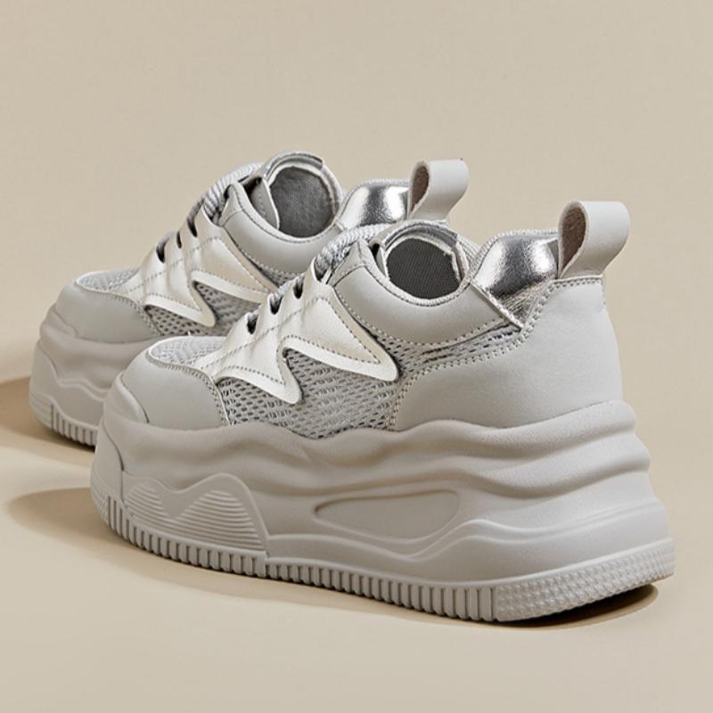 Women's Spring and Summer Women's Sneakers Sports Thick-soled Casual Dad Shoes Mesh Breathable Inner Height-enhancing White Shoes