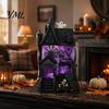 Wewnętrzny Dodatek do Nawiedzonego Domu Gotycka Żywica Brokatowa Dekoracja Wioski, Figurka Domku na Halloween z Fioletowym Ozdobą na Biurko Dynie Czaszki Okna,