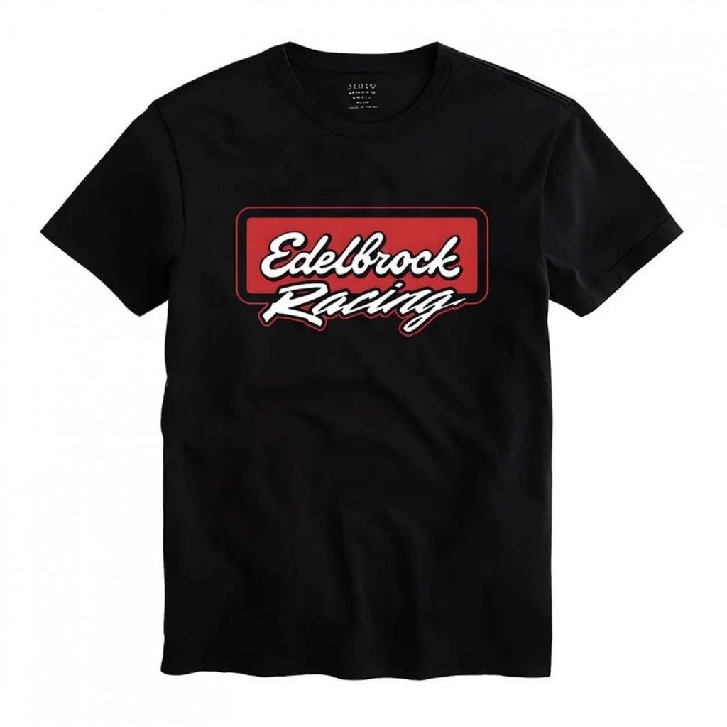 Edelbrock Racing tričko Edelbrock Racing pánské unisex tričko černé pánské tričko černé ležérní s kulatým výstřihem bavlněné tričko