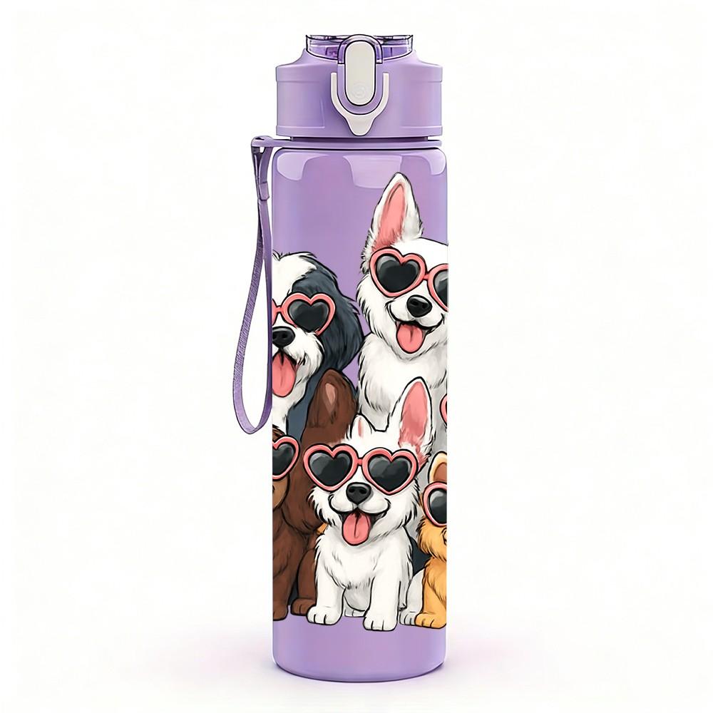 1PC Mixed Breed Dogs Family Heart Print 750ml Color Plastic Sports Water Bottle Leakproof Flip Straw Lid Suitable for Sports Office Home Use