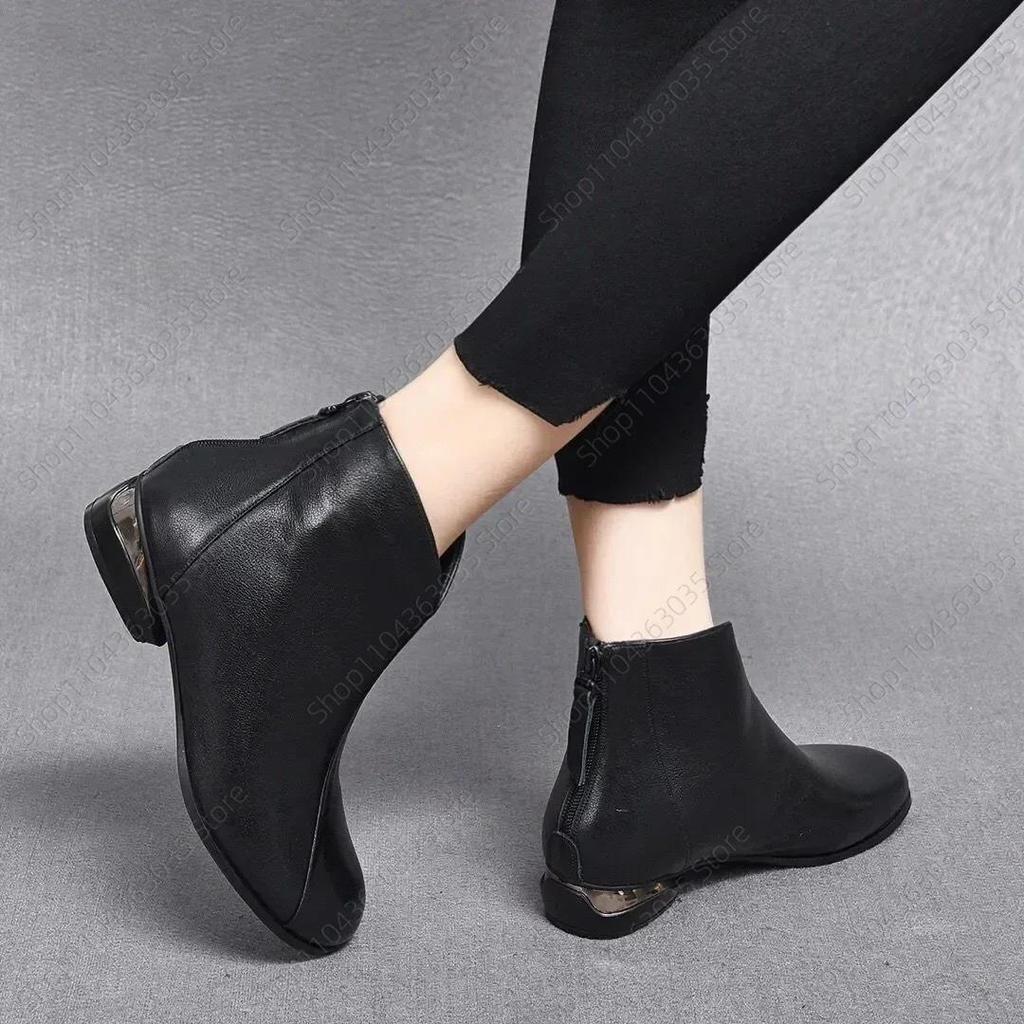 Winter Vintage Braune Lederstiefel Frau Keil Stiefeletten Mode Schleife Retro Schuhe Damen Reißverschluss Plateau Stiefel Weiblich