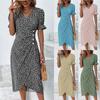 Vestito casual estivo da donna, scollo a V, linea ad A, stile boho, con volant, maniche a palloncino e orlo avvolgente
