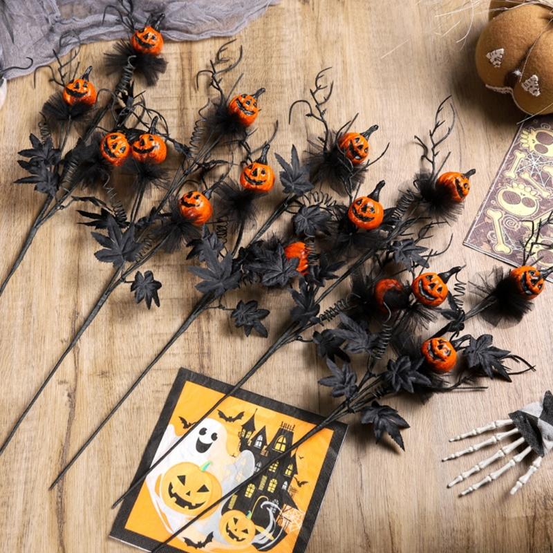 Artificial Plant Stem with Realistic Pumpkin Halloween Bouquets for Halloween Flower Arrangement Home Party Decoration X3UC