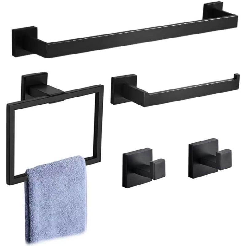 Bathroom Towel Bar Sets Matte Black 4-Piece Bathroom Hardware Set Stainless Steel Bath Accessories Kit. Wall Mounted,23.6 Inch