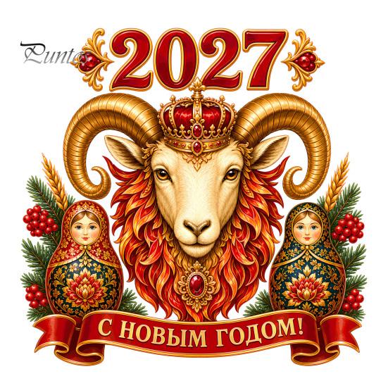 Easy Apply Window Art for Home 2027 New Year Crown Sheep Static Glass Sticker, Reusable PVC Red Gold Head Stickers Sticker with Russian Nesting Dolls