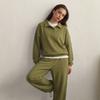 2026 Womens 2-Piece Casual Set Long Sleeve Polo Top Wide Leg Pants Sportswear