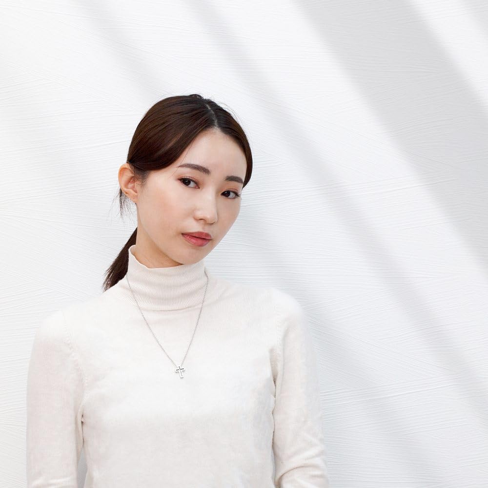 [mico.lor] Stainless Steel Necklace (197) Cross Pendant, Surgical Stainless Steel 316L, Hypoallergenic, Women's, Men's, Pink Gold