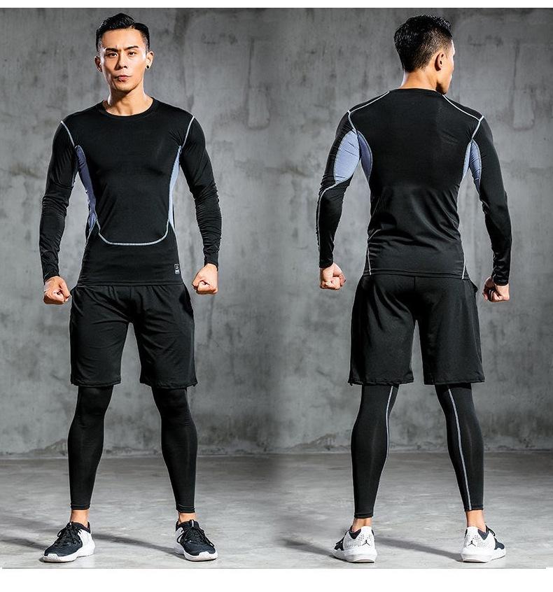 Men's Fleece-Lined Breathable Fitness Set: Warm Base Layer Tights & Long Sleeve Shirt for Running/Basketball