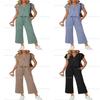 Ensemble Deux Pièces Uni à Manches Courtes pour Femmes en Tissu Polyester Décontracté Printemps Été