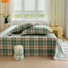 Green Check Raw Cotton Bed Sheets For Double Bed All Seasons Bed Cover Full Set Queen/King Size Flat Top Sheets No Pillowcase