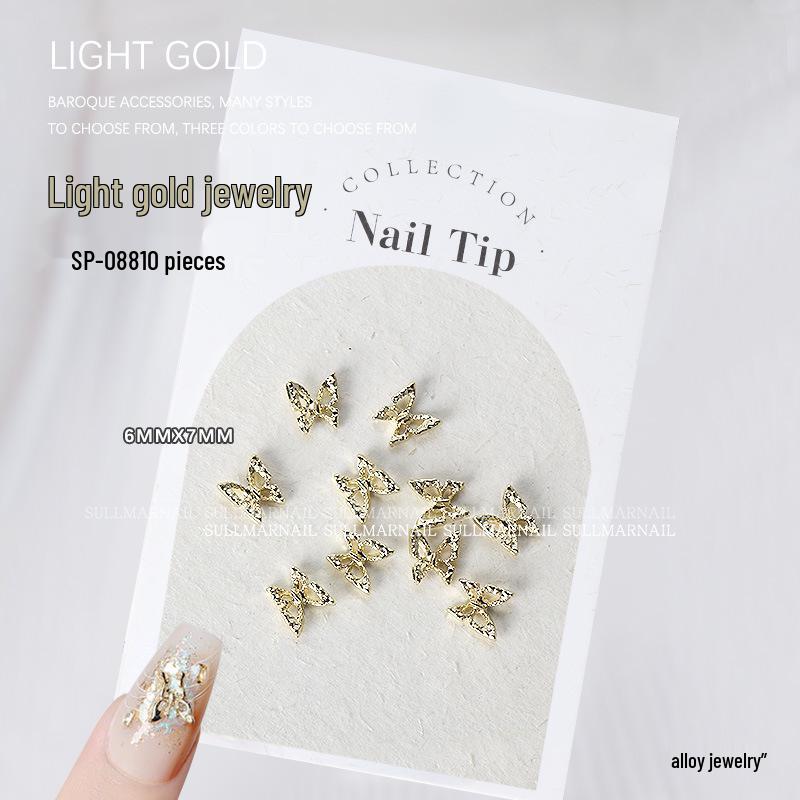 Golden Butterfly 3D Nail Art Set - 10 Pieces of Light Gold Ribbon Bow Decorations