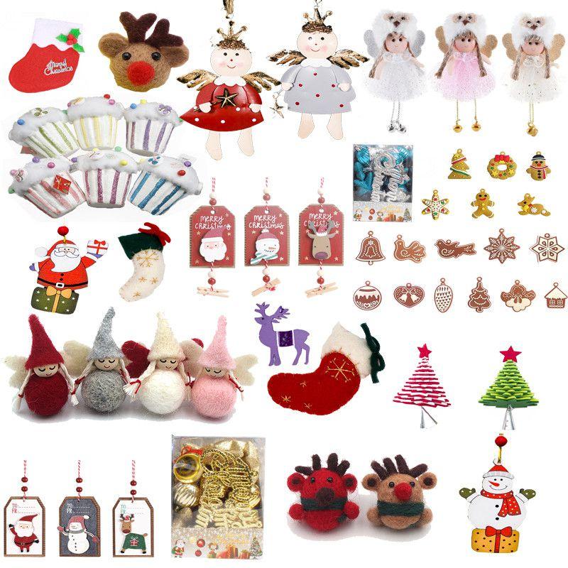 Colecție de Ornamente de Crăciun Frumos Lucrate Manual cu Designuri Unice din Feutru și Lemn pentru Decorarea Casei