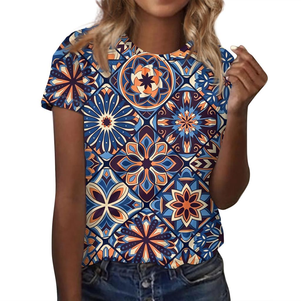 Top da Donna Casual a Manica Corta con Vestibilità Larga, Stampa Floreale, Leggero e Comodo, Adatto per l'Uso Quotidiano e le Attività all'Aperto