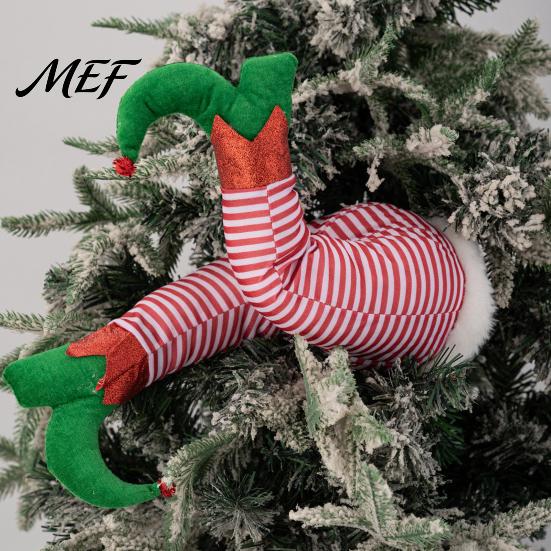 Holiday Gift Accessory Christmas Elf Legs Tree Ornaments, Plush Stuffed Stuck Ornament Topper Decorations for Xmas Tree, Indoor Outdoor Party