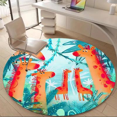 1PC Giraffe Forest Office Round Area Rug, Mat Suitable ForOffice, Under Office Chairs Bedroom Living Room Home Decor, Room Deco