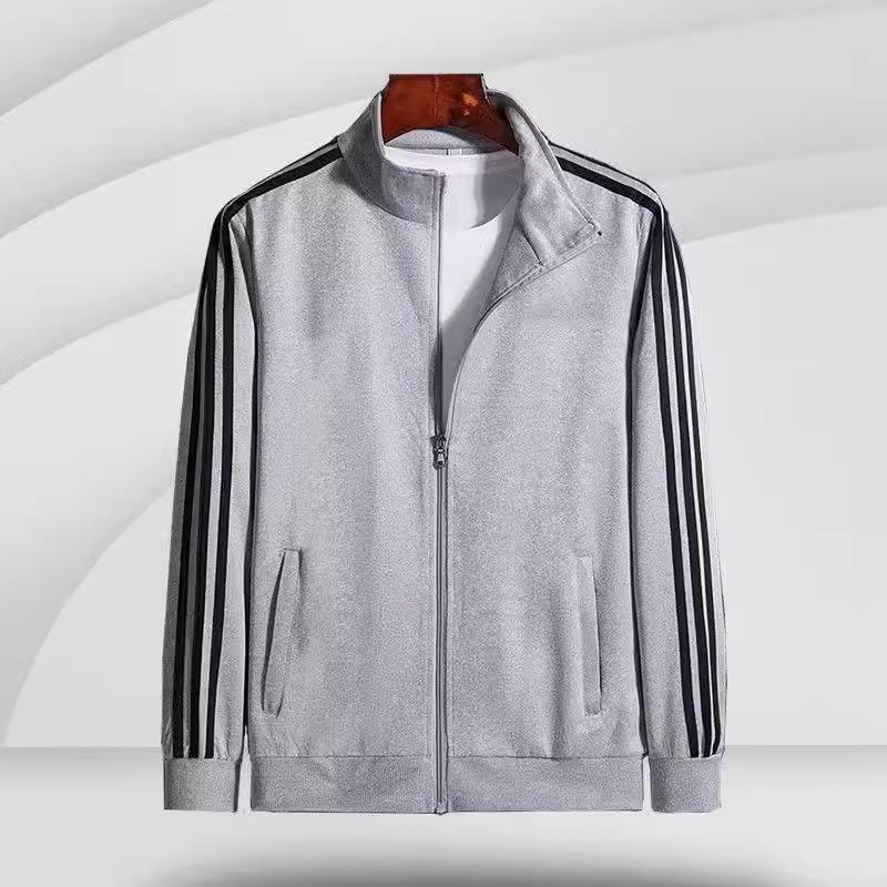 TopSky Groot Casual Drie-Strepen Sweatshirt - Opstaande Kraag Effen Jas voor Lente en Herfst 4XL grijze kleur