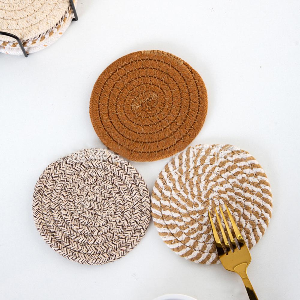 8pcs Handwoven Coasters Made of Cotton Absorbent and Heat-resistant Solid Color Nordic Style Coaster for Home Decoration