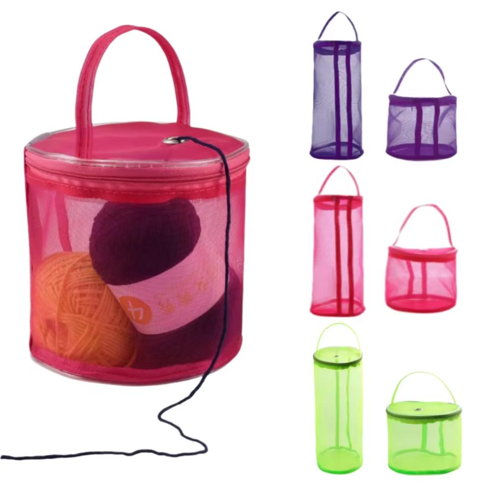 Round Yarn Storage Mesh Bag Hollow Mesh Portable Knitting Wool Yarn Bags Lightweight Crochet Yarn Handbag Organizer