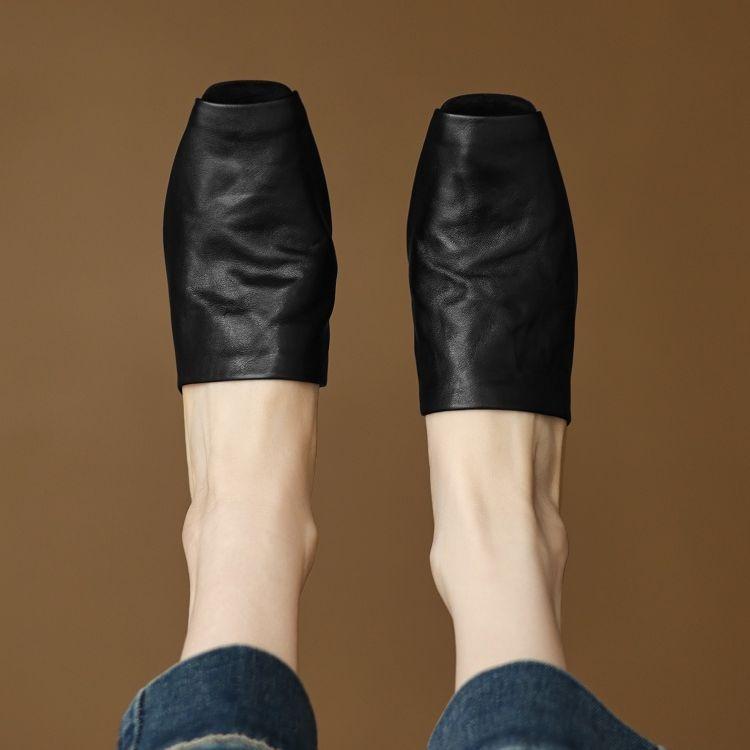 Huge soft~ French retro Muller half-drag pig nose shoes fashionable outer wear low heel thick heel bag head cool slippers female summer