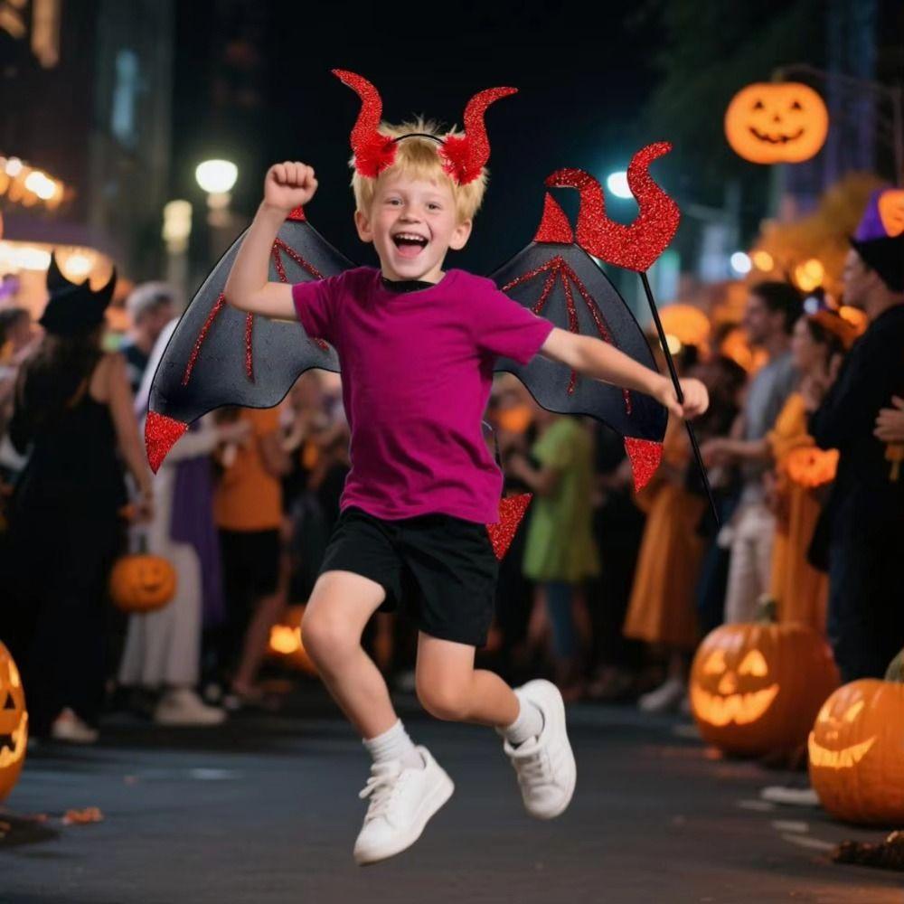 3Pcs/Set Demon Horn Hair Band Halloween Cosplay Props Demon Wings Set  Cosplay Event