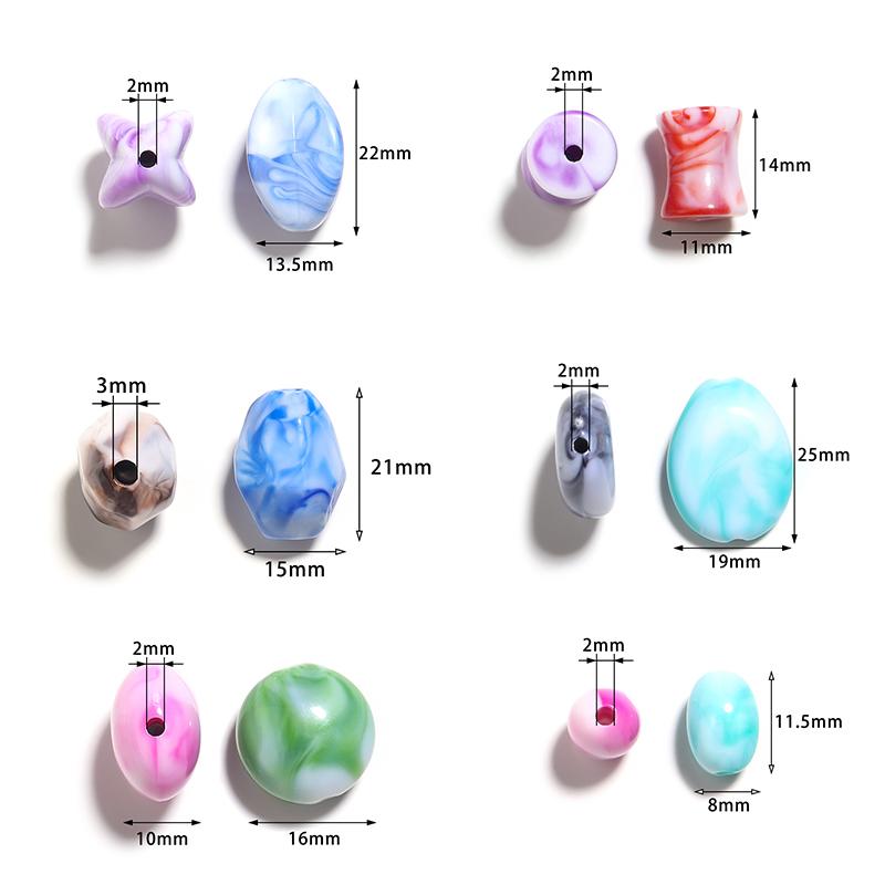 20Pcs Irregular Resin Beads Colored Ink Painting Flat Round Oval Large Hole Beads For DIY Craft Bracelet Jewelry Gift Wholesale
