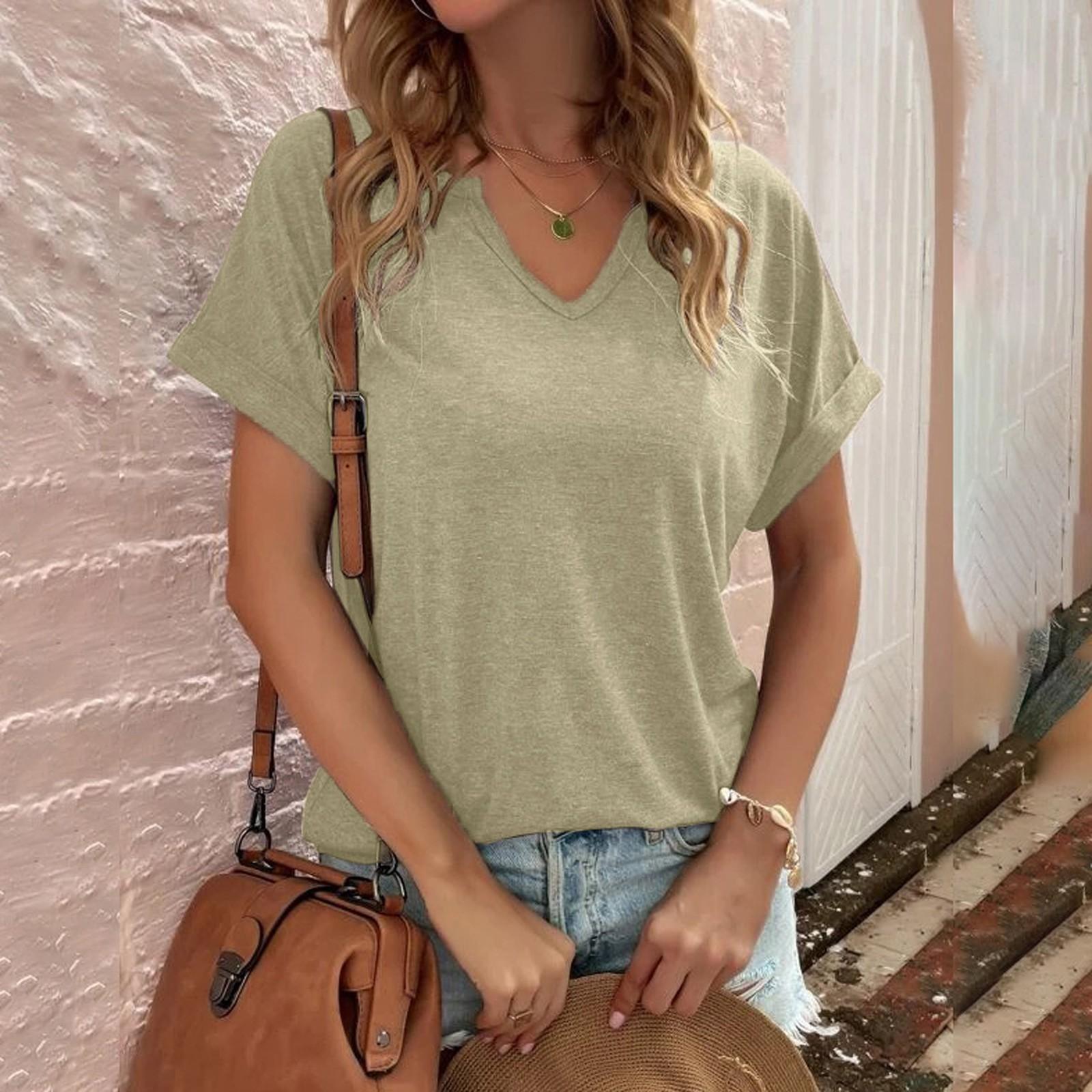 

Женский однотонный свободный повседневный топ с вырезом и короткими рукавами для поездок на работу XXXL хаки