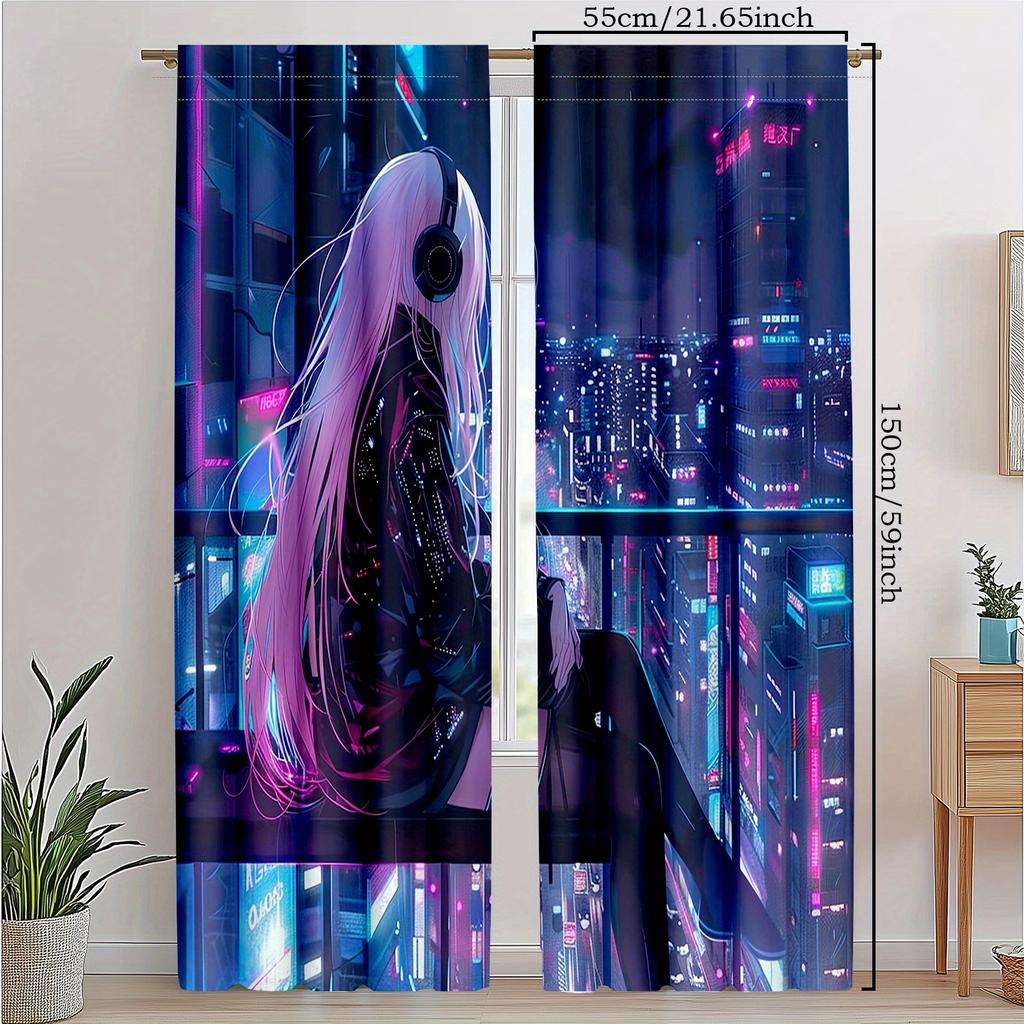 Set di 2 Tende per Camera da Letto con Costume Anime Futuristico Paesaggi Urbani Notturni Adatte per Camera da Letto Soggiorno Sala da Pranzo Poliestere Perfette per Area
