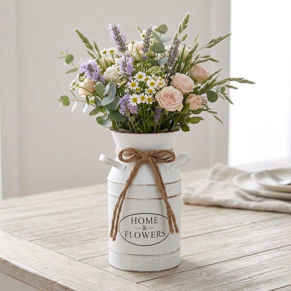 Two Side Handle Farmhouse Vintage Vase Galvanized Iron Flowerpot Classic Flower Bucket Living Room