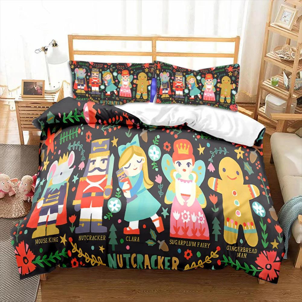 Nutcracker Duvet Set Three-Piece Cartoon Royal Guard Bedding Set Quilt Cover