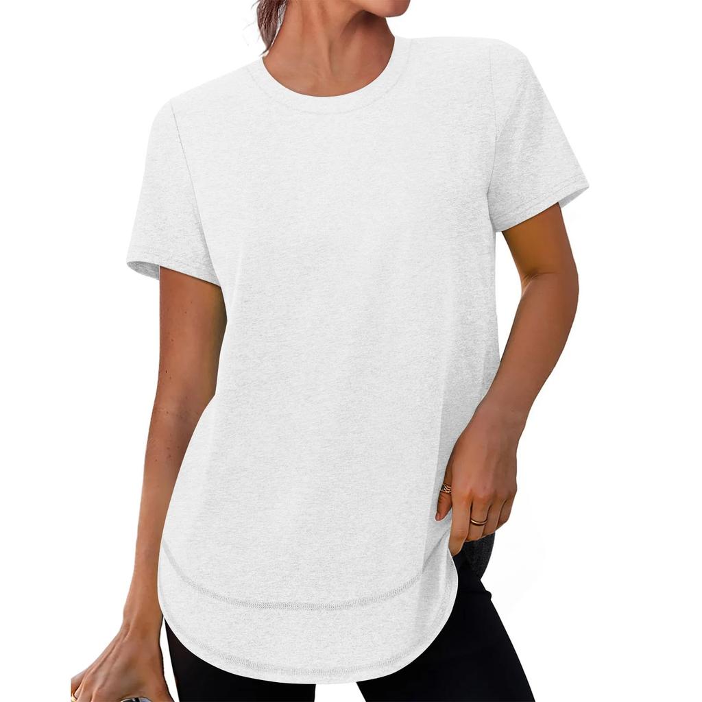 Women's Fashionable Casual Loose-Fit Short-Sleeved Plain Round-Neck Pullover T-Shirt